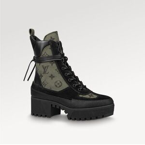 Louis Vuitton Black and Olive Monogram Platform Lace-Up Boots